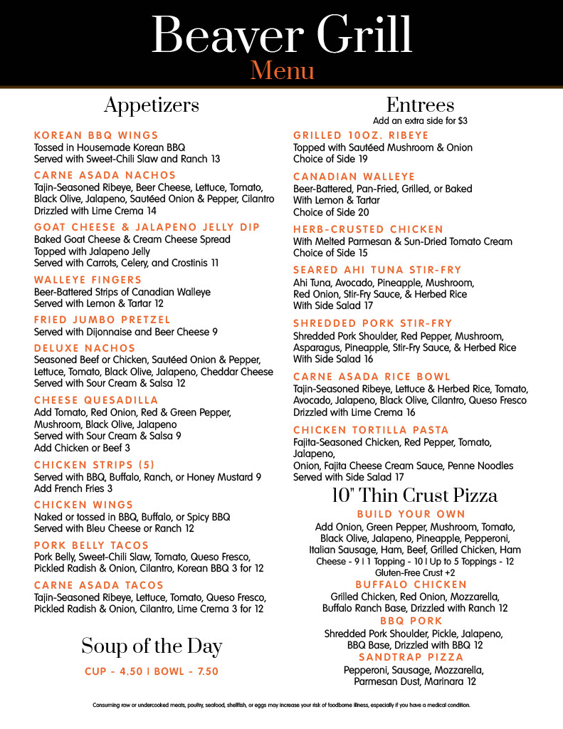 Beaver Grill Menu Beaver Hills Country Club